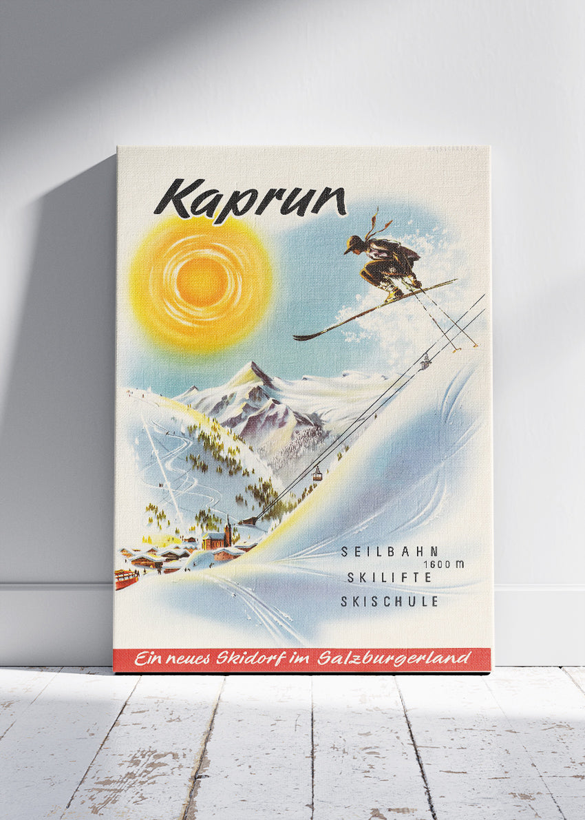 Kaprun Vintage Ski Poster & Canvas Print – Retro Austrian Alps Winter Sports Artwork