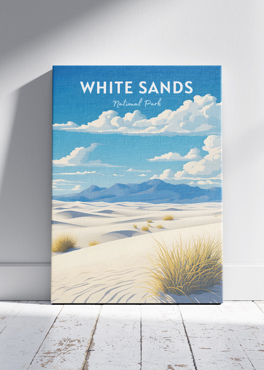 White Sands National Park Poster & Canvas Print – Illustrated Desert Dunes New Mexico Wall Art