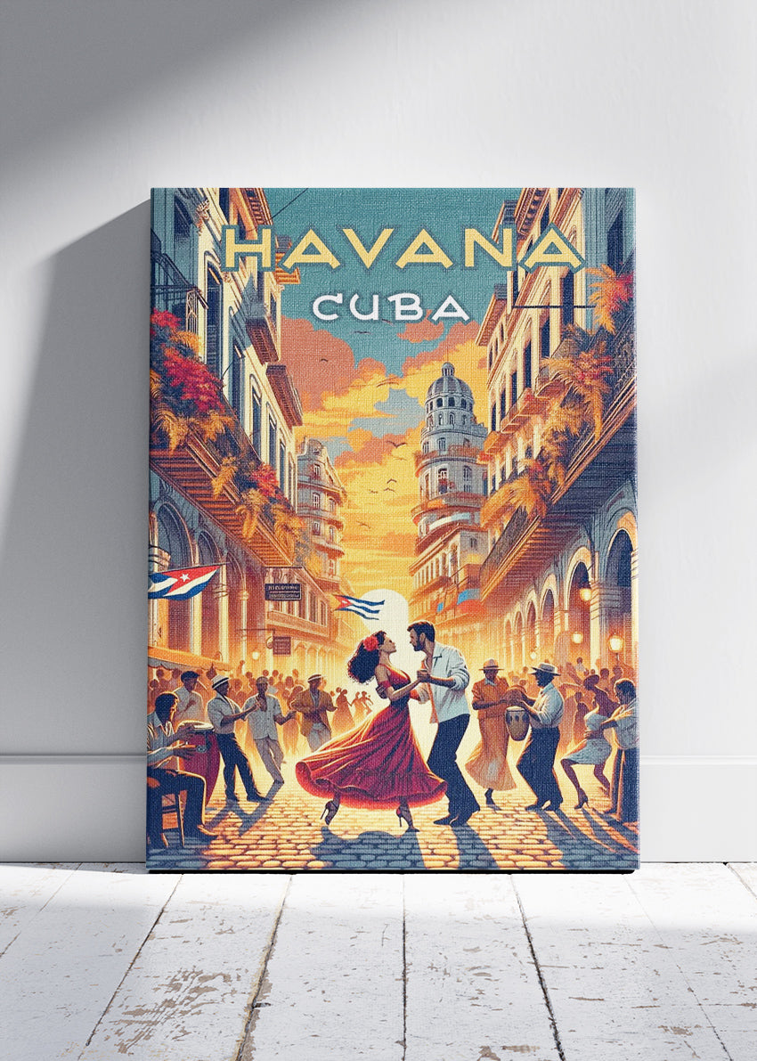 Havana Cuba Dancing Street Scene Poster & Canvas Print – Vintage Retro Art