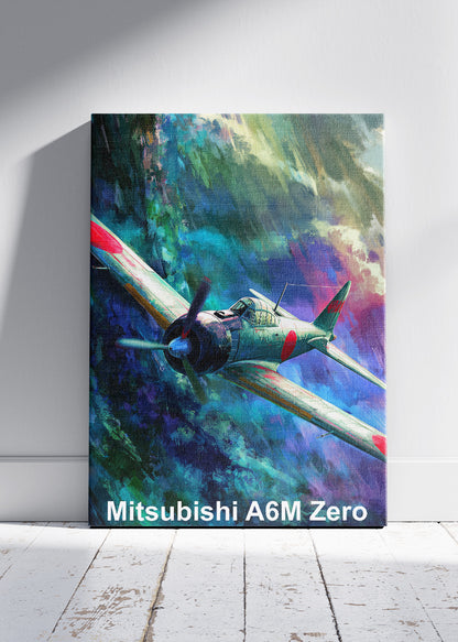 Mitsubishi A6M Zero Poster & Canvas Print – Illustrated WWII Fighter Aircraft Wall Art