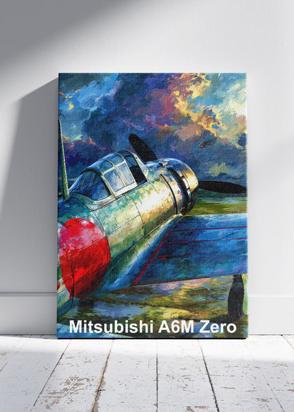 Mitsubishi A6M Zero Poster & Canvas Print – Illustrated WWII Fighter Aircraft Wall Art
