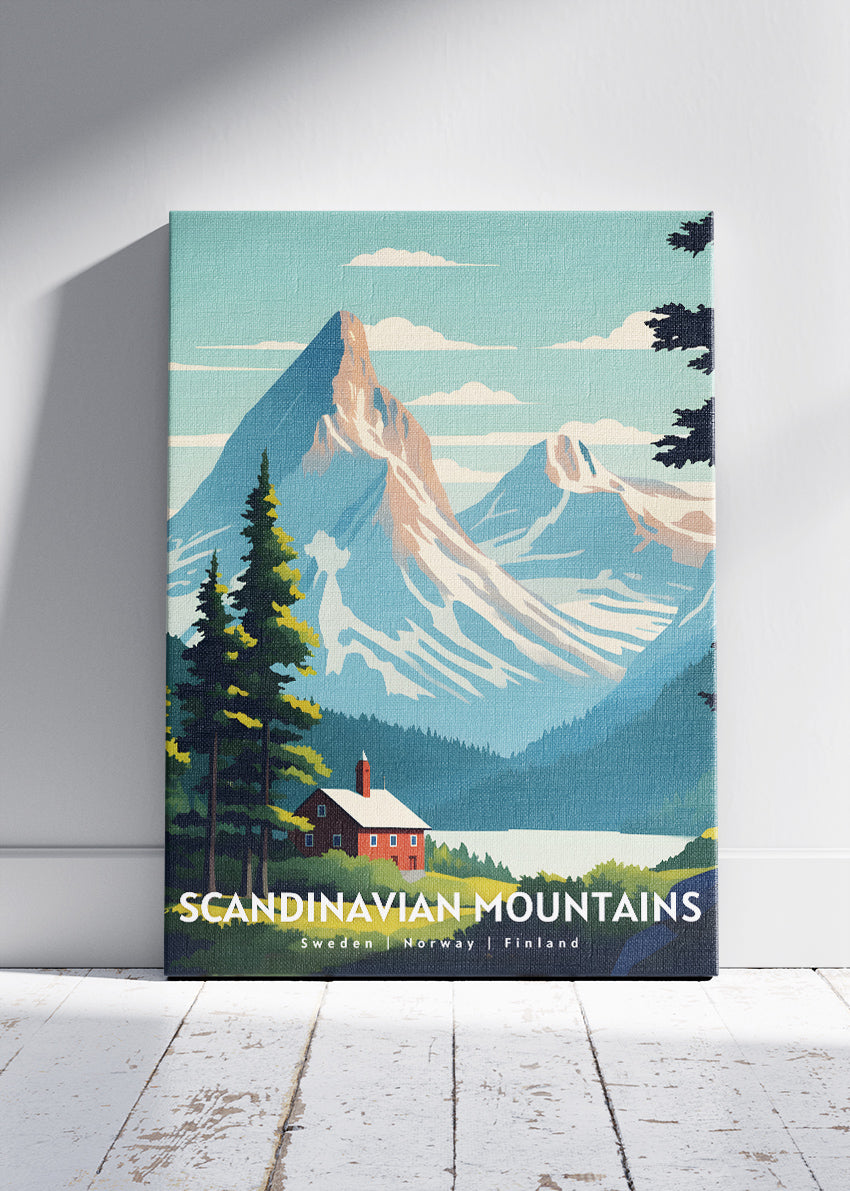 Scandinavian Mountains Poster & Canvas Print – Modern Illustrated Nordic Landscape Art