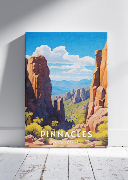 Pinnacles National Park Poster & Canvas Print – California Rock Formations Landscape Illustration Wall Art