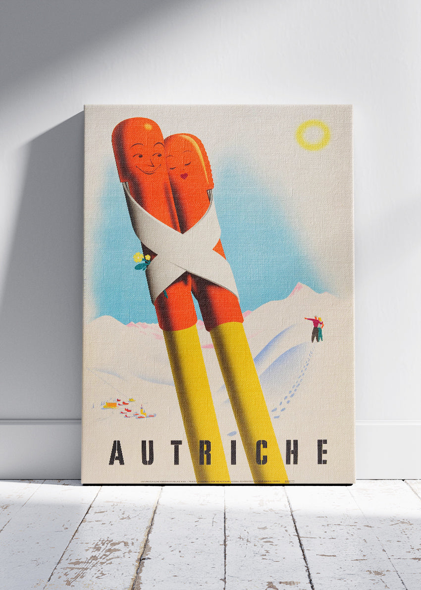 Autriche Vintage Ski Poster & Canvas Print – Retro Austrian Winter Travel Artwork