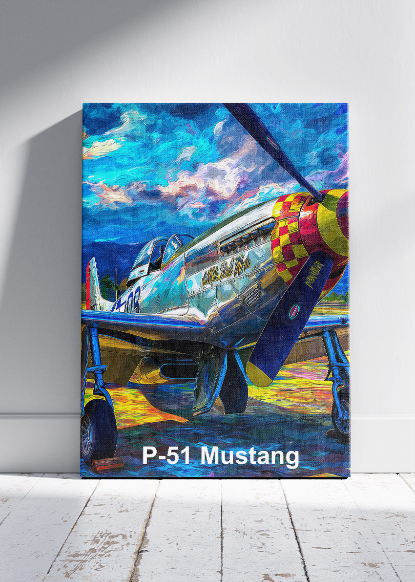 P-51 Mustang Poster & Canvas Print – Illustrated WWII Fighter Aircraft Wall Art