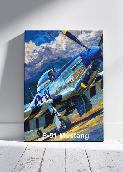 P-51 Mustang Poster & Canvas Print – Illustrated WWII Fighter Aircraft Wall Art