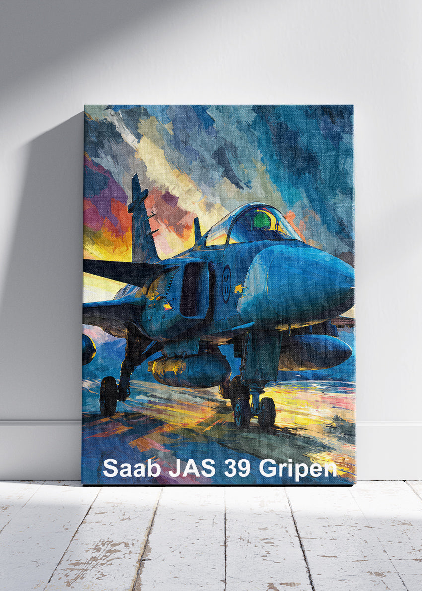 Saab JAS 39 Gripen Poster & Canvas Print – Dynamic Illustrated Fighter Jet Art