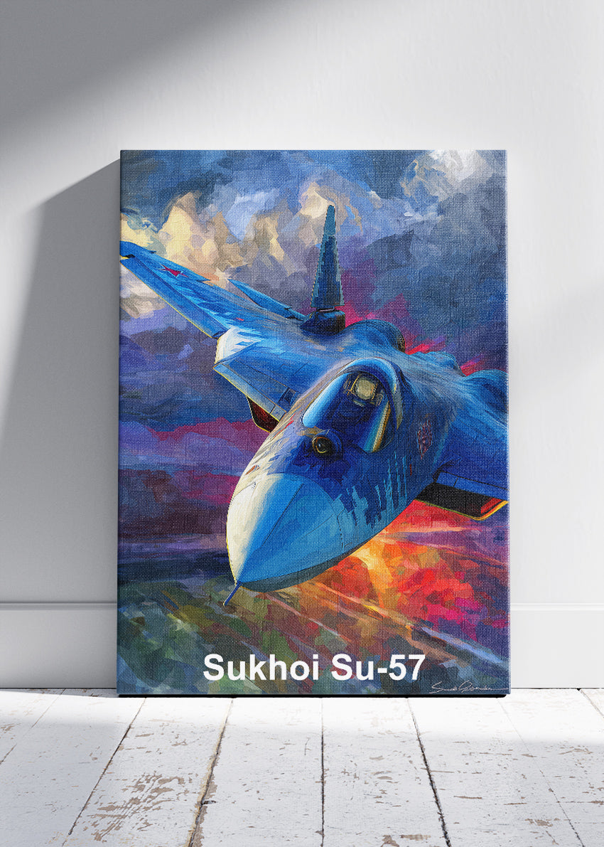 Sukhoi Su-57 Poster & Canvas Print – Illustrated Stealth Fighter Jet Art