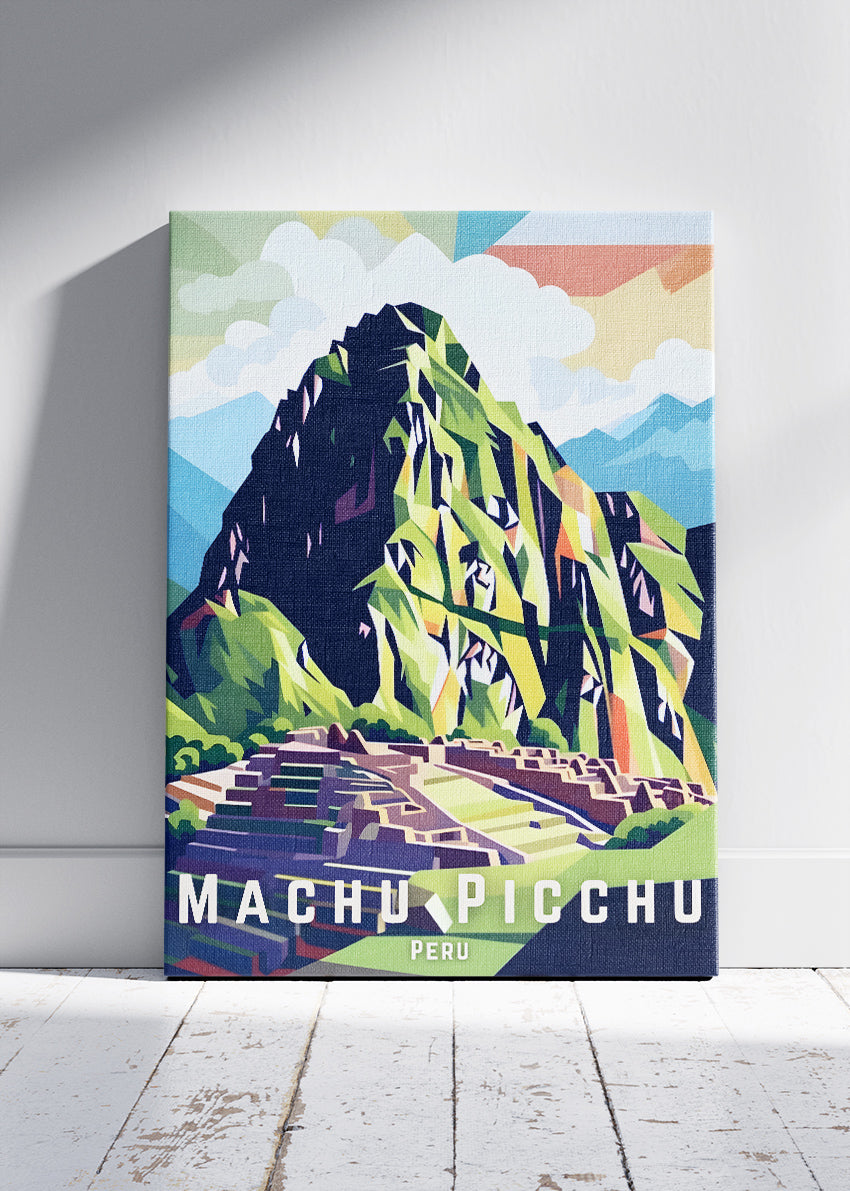 Machu Picchu Peru Poster & Canvas Print – Modern Illustrated Inca Mountain Art