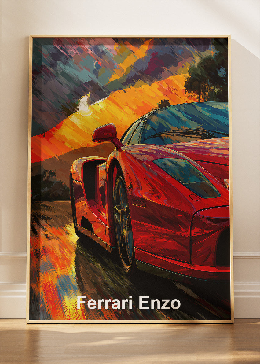 Ferrari Enzo Sunset Drive Art Poster & Canvas Print – Iconic Italian Supercar Wall Art