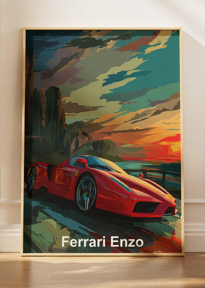 Ferrari Enzo Sunset Drive Art Poster & Canvas Print – Iconic Italian Supercar Wall Art