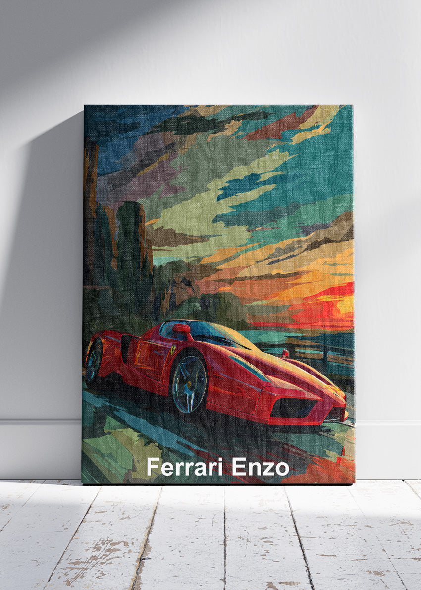 Ferrari Enzo Sunset Drive Art Poster & Canvas Print – Iconic Italian Supercar Wall Art