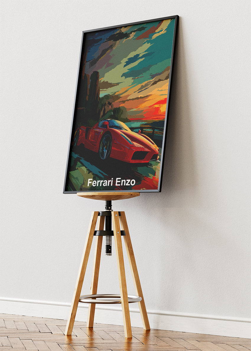 Ferrari Enzo Sunset Drive Art Poster & Canvas Print – Iconic Italian Supercar Wall Art