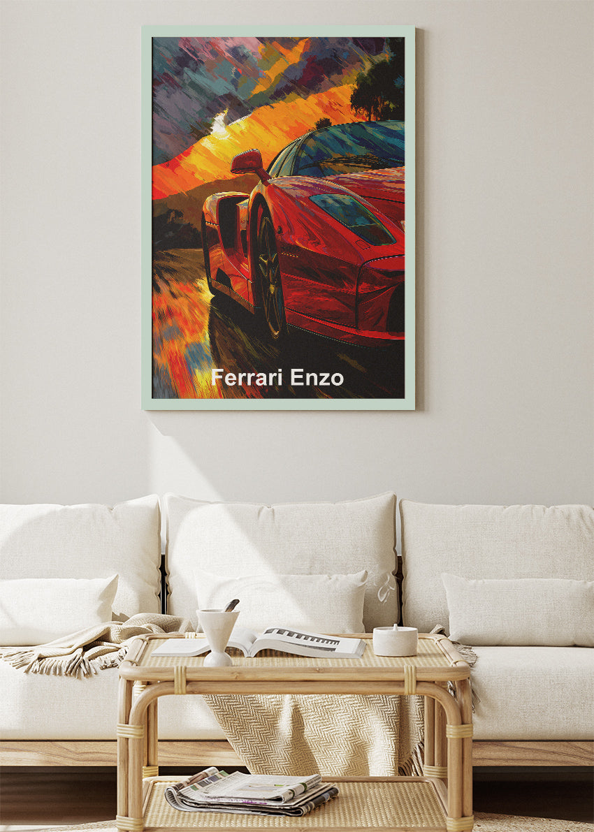 Ferrari Enzo Sunset Drive Art Poster & Canvas Print – Iconic Italian Supercar Wall Art