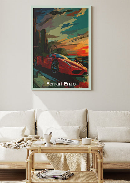 Ferrari Enzo Sunset Drive Art Poster & Canvas Print – Iconic Italian Supercar Wall Art