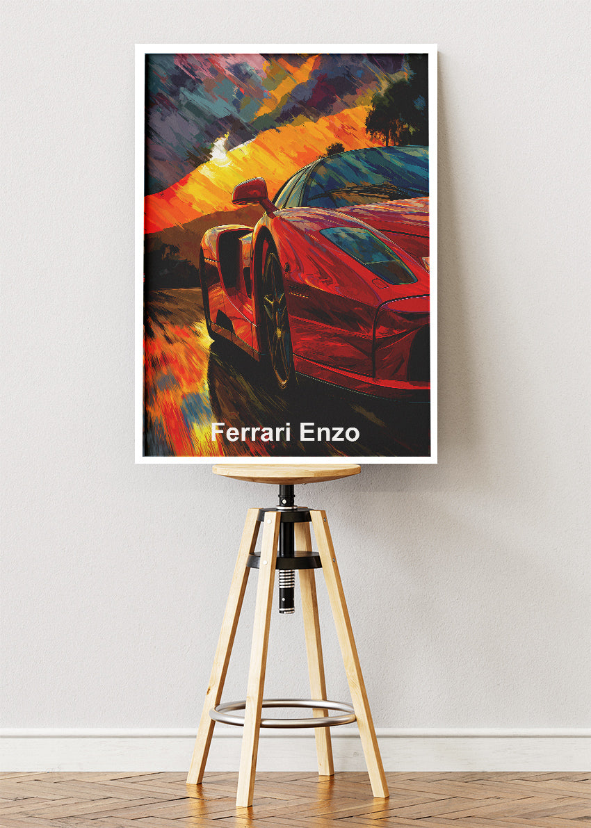 Ferrari Enzo Sunset Drive Art Poster & Canvas Print – Iconic Italian Supercar Wall Art