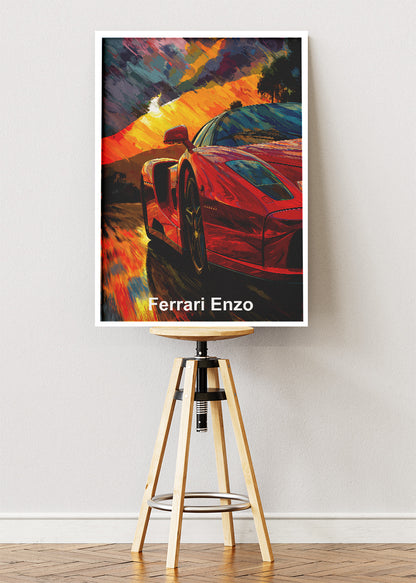 Ferrari Enzo Sunset Drive Art Poster & Canvas Print – Iconic Italian Supercar Wall Art