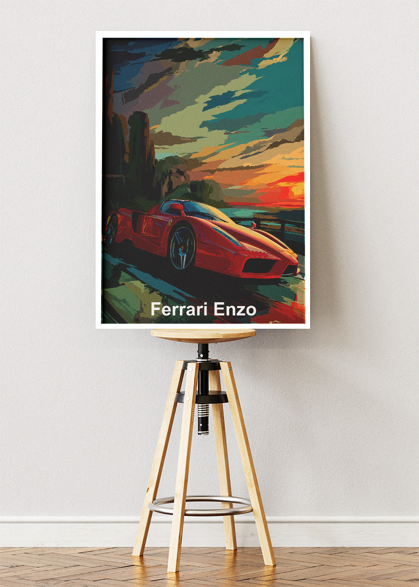 Ferrari Enzo Sunset Drive Art Poster & Canvas Print – Iconic Italian Supercar Wall Art