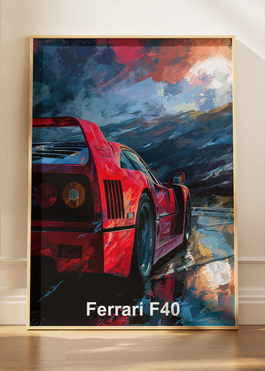 Ferrari F40 Motion Art Poster & Canvas Print – Legendary Supercar Wall Art