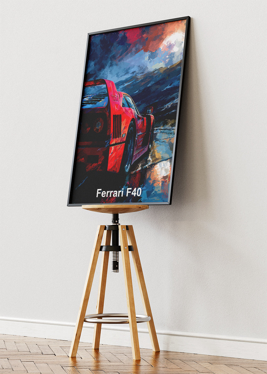 Ferrari F40 Motion Art Poster & Canvas Print – Legendary Supercar Wall Art