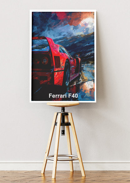 Ferrari F40 Motion Art Poster & Canvas Print – Legendary Supercar Wall Art