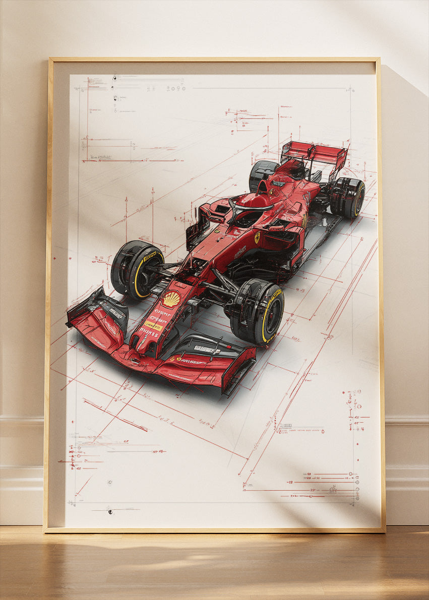 Ferrari Formula 1 Blueprint Poster Canvas Print – Technical Racing Wall Art – AI PRINT LAB