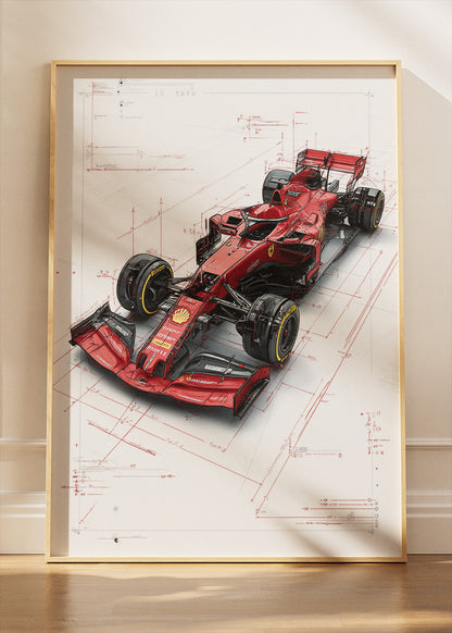 Ferrari Formula 1 Blueprint Poster Canvas Print – Technical Racing Wall Art – AI PRINT LAB