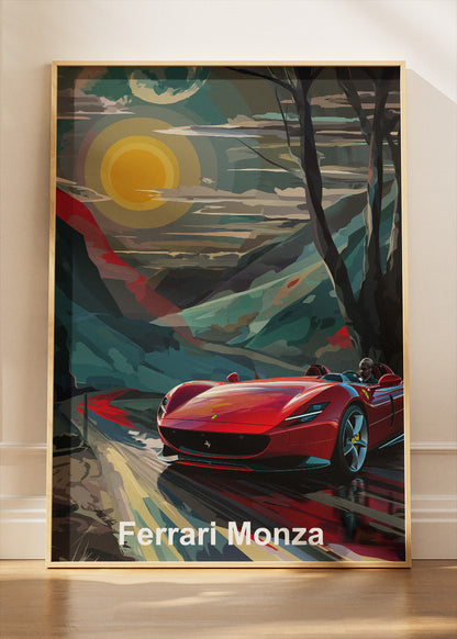 Ferrari Monza Art Poster & Canvas Print – Cinematic Sunset Supercar Wall Art
