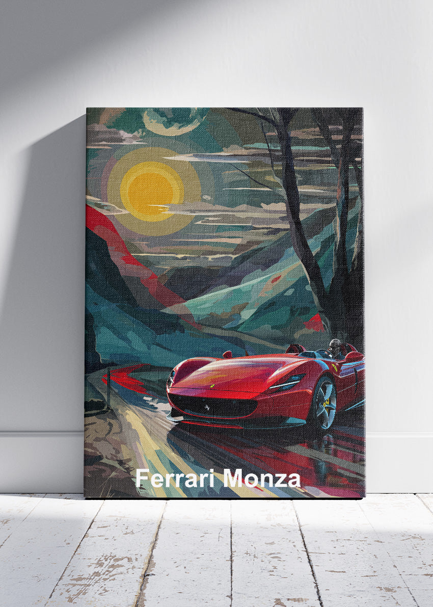 Ferrari Monza Art Poster & Canvas Print – Cinematic Sunset Supercar Wall Art