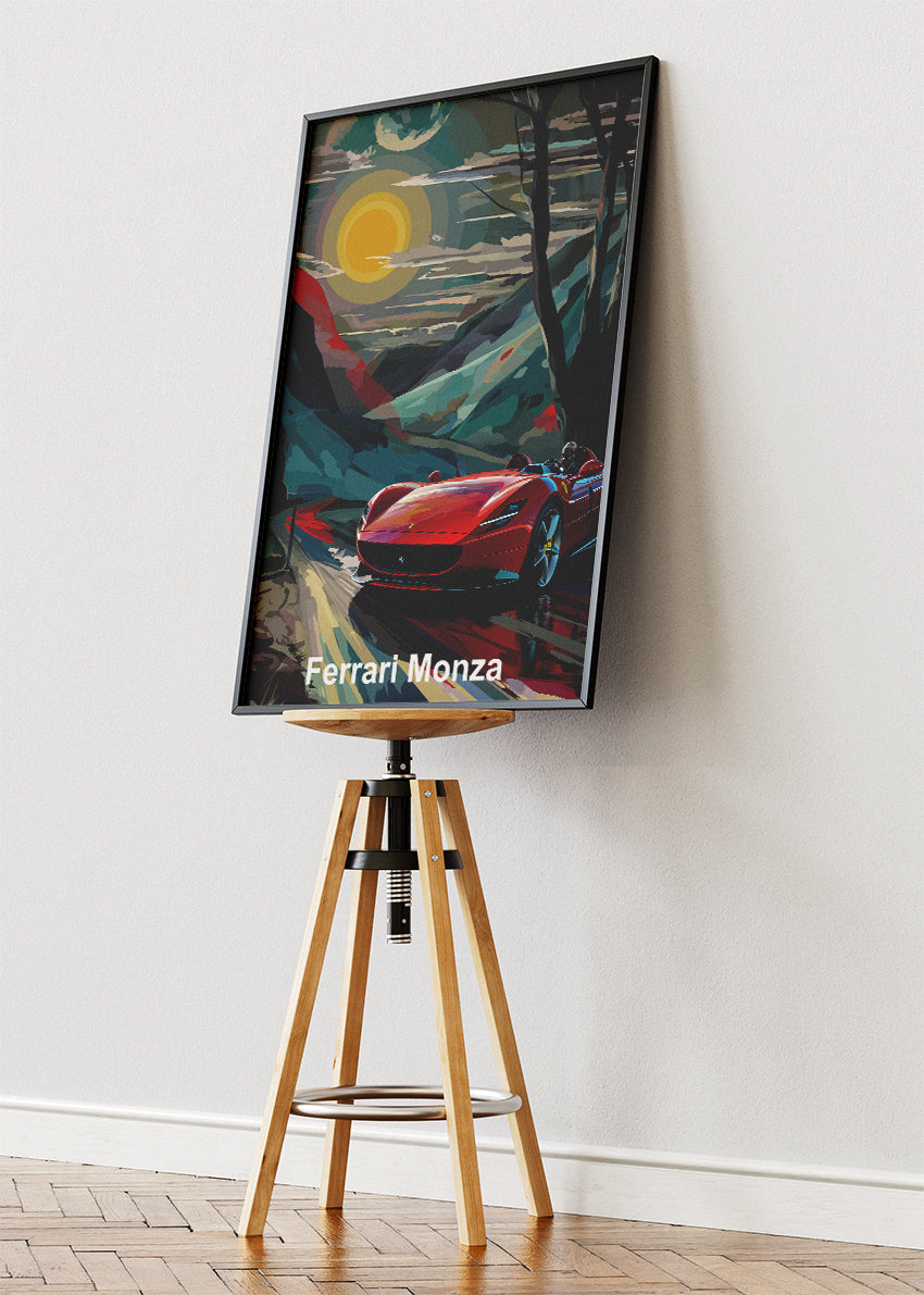 Ferrari Monza Art Poster & Canvas Print – Cinematic Sunset Supercar Wall Art
