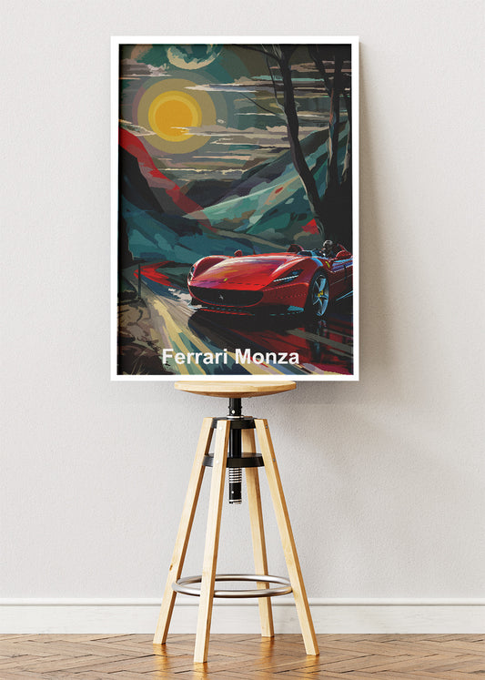 Ferrari Monza Art Poster & Canvas Print – Cinematic Sunset Supercar Wall Art