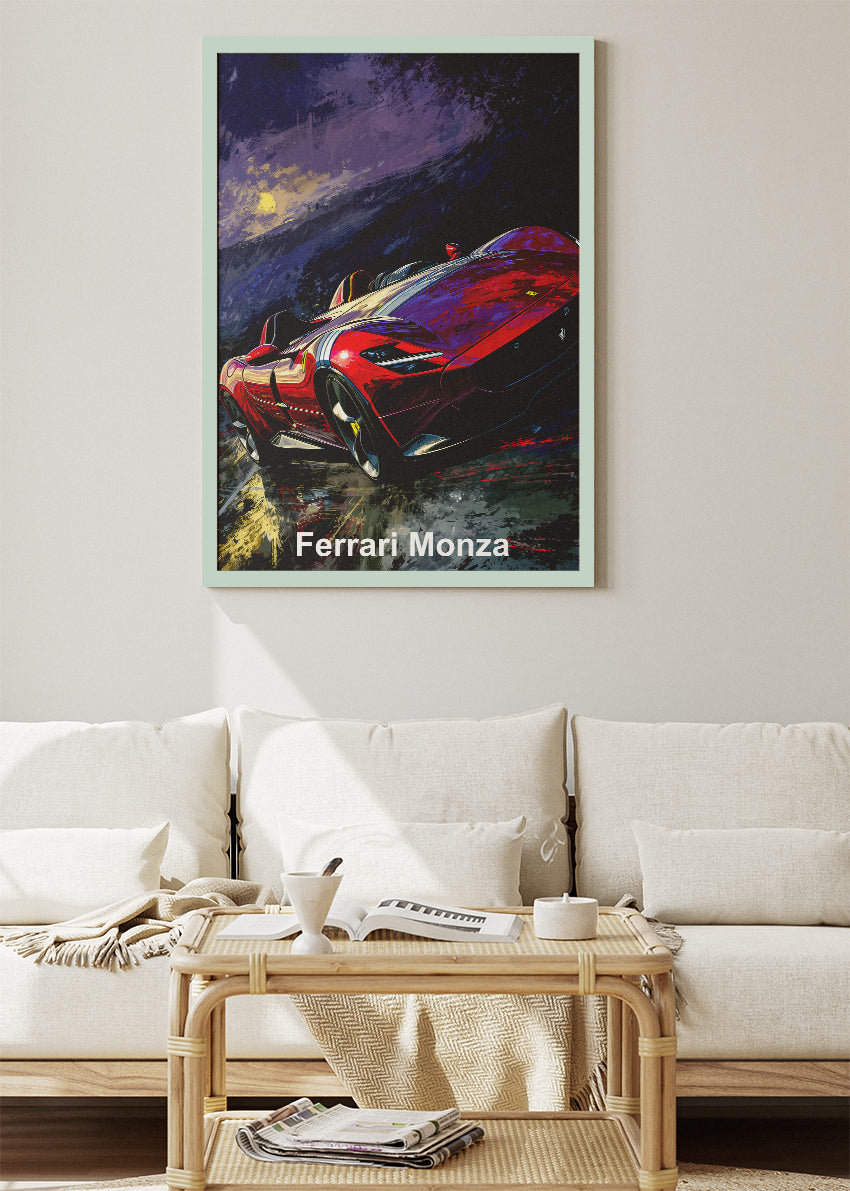 Ferrari Monza Art Poster & Canvas Print – Dark Cinematic Speedster Wall Art