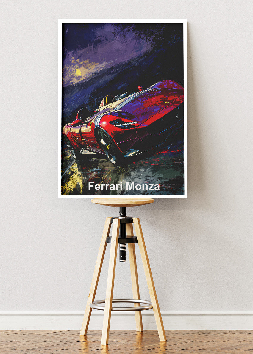 Ferrari Monza Art Poster & Canvas Print – Dark Cinematic Speedster Wall Art