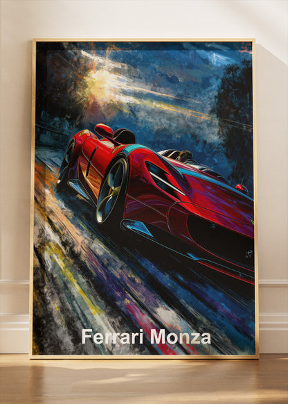 Ferrari Monza Art Poster & Canvas Print – High-Speed Cinematic Supercar Wall Art