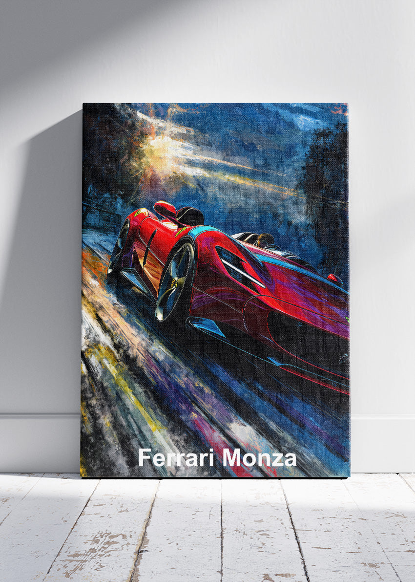 Ferrari Monza Art Poster & Canvas Print – High-Speed Cinematic Supercar Wall Art