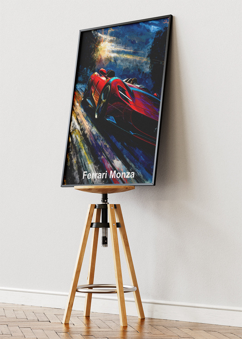 Ferrari Monza Art Poster & Canvas Print – High-Speed Cinematic Supercar Wall Art
