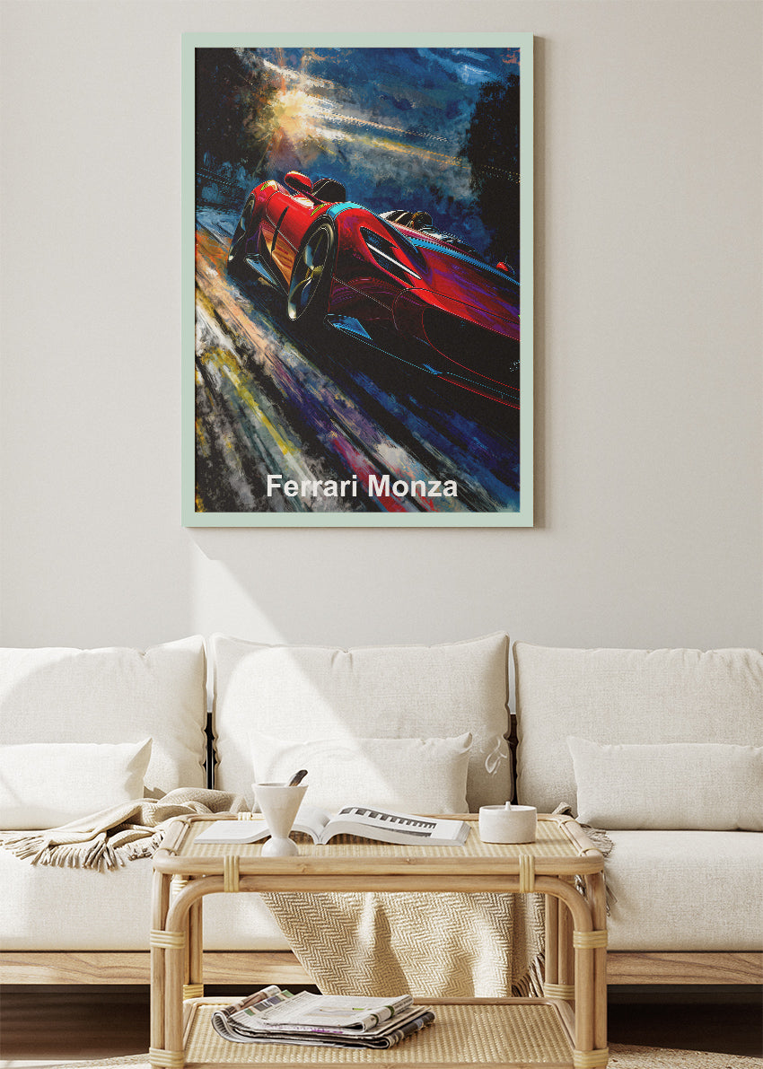 Ferrari Monza Art Poster & Canvas Print – High-Speed Cinematic Supercar Wall Art