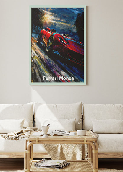 Ferrari Monza Art Poster & Canvas Print – High-Speed Cinematic Supercar Wall Art