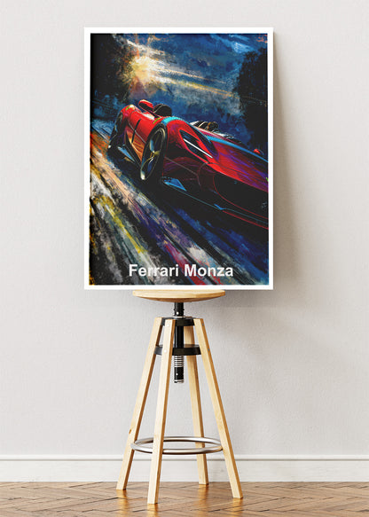 Ferrari Monza Art Poster & Canvas Print – High-Speed Cinematic Supercar Wall Art
