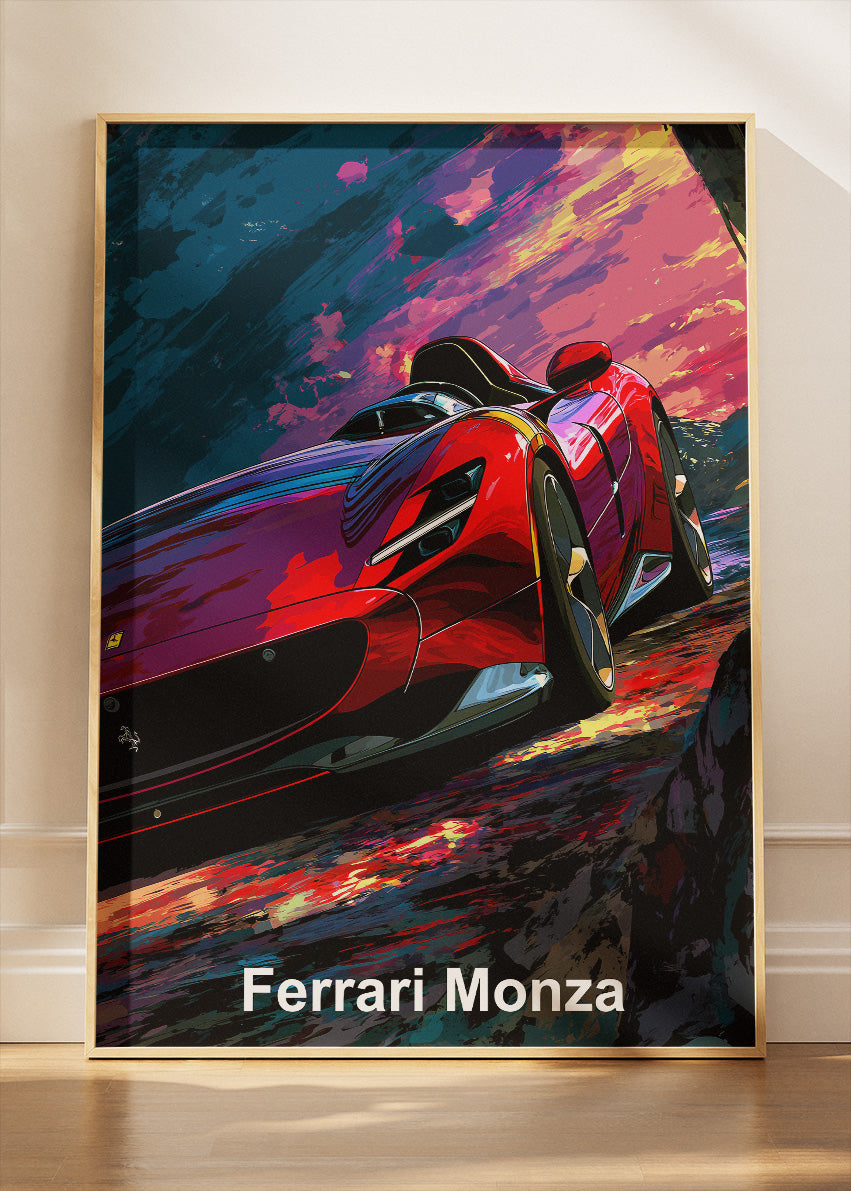 Ferrari Monza Art Poster & Canvas Print – Neon Speed Supercar Wall Art
