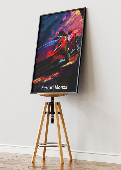Ferrari Monza Art Poster & Canvas Print – Neon Speed Supercar Wall Art