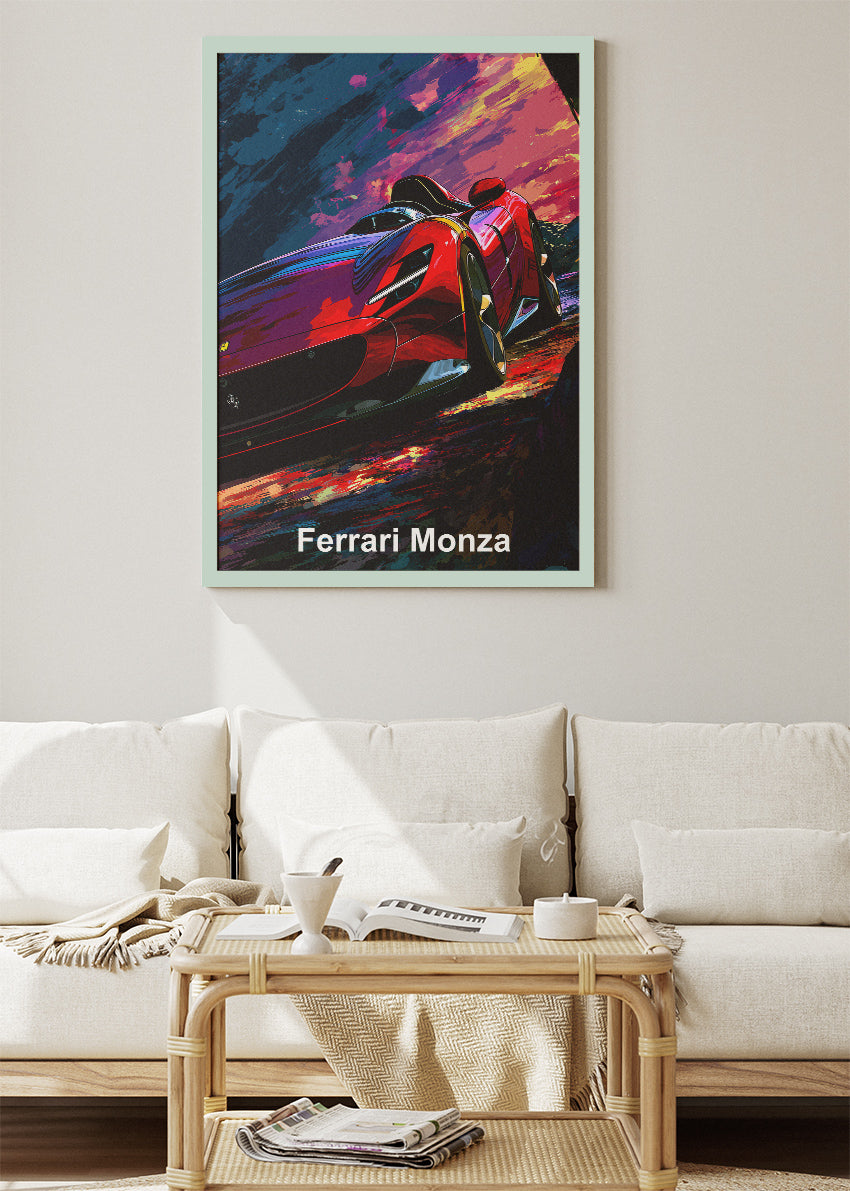 Ferrari Monza Art Poster & Canvas Print – Neon Speed Supercar Wall Art