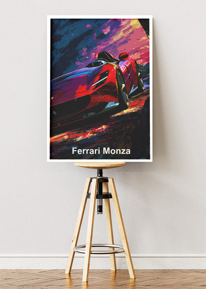 Ferrari Monza Art Poster & Canvas Print – Neon Speed Supercar Wall Art