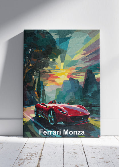 Ferrari Monza Art Poster & Canvas Print – Open-Top Supercar Sunset Wall Art