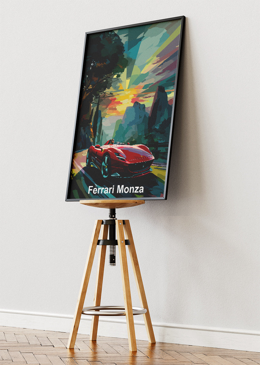 Ferrari Monza Art Poster & Canvas Print – Open-Top Supercar Sunset Wall Art