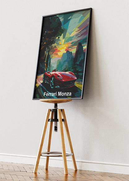 Ferrari Monza Art Poster & Canvas Print – Open-Top Supercar Sunset Wall Art