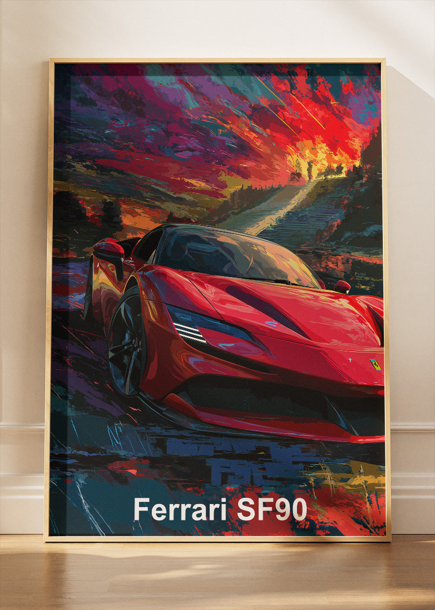 Ferrari SF90 Art Poster & Canvas Print – Hybrid Supercar Performance Wall Art