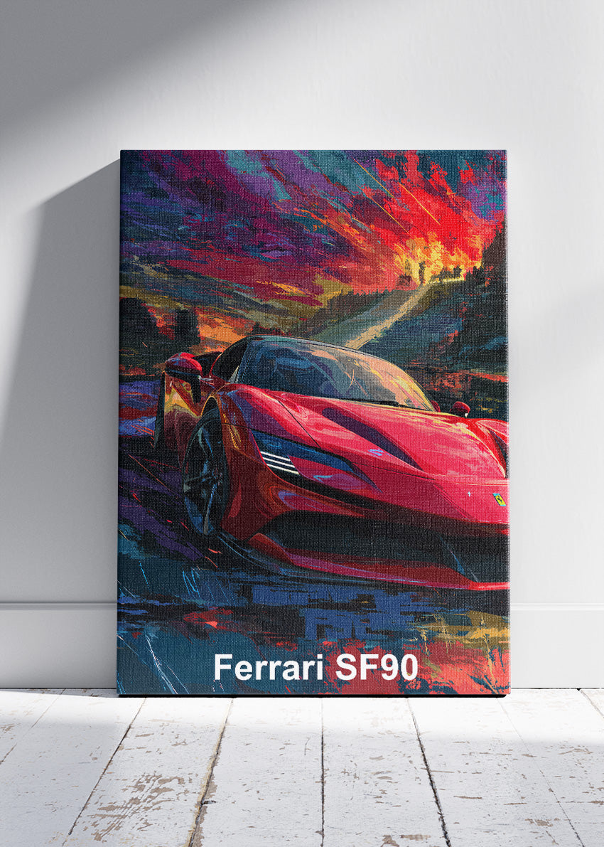 Ferrari SF90 Art Poster & Canvas Print – Hybrid Supercar Performance Wall Art