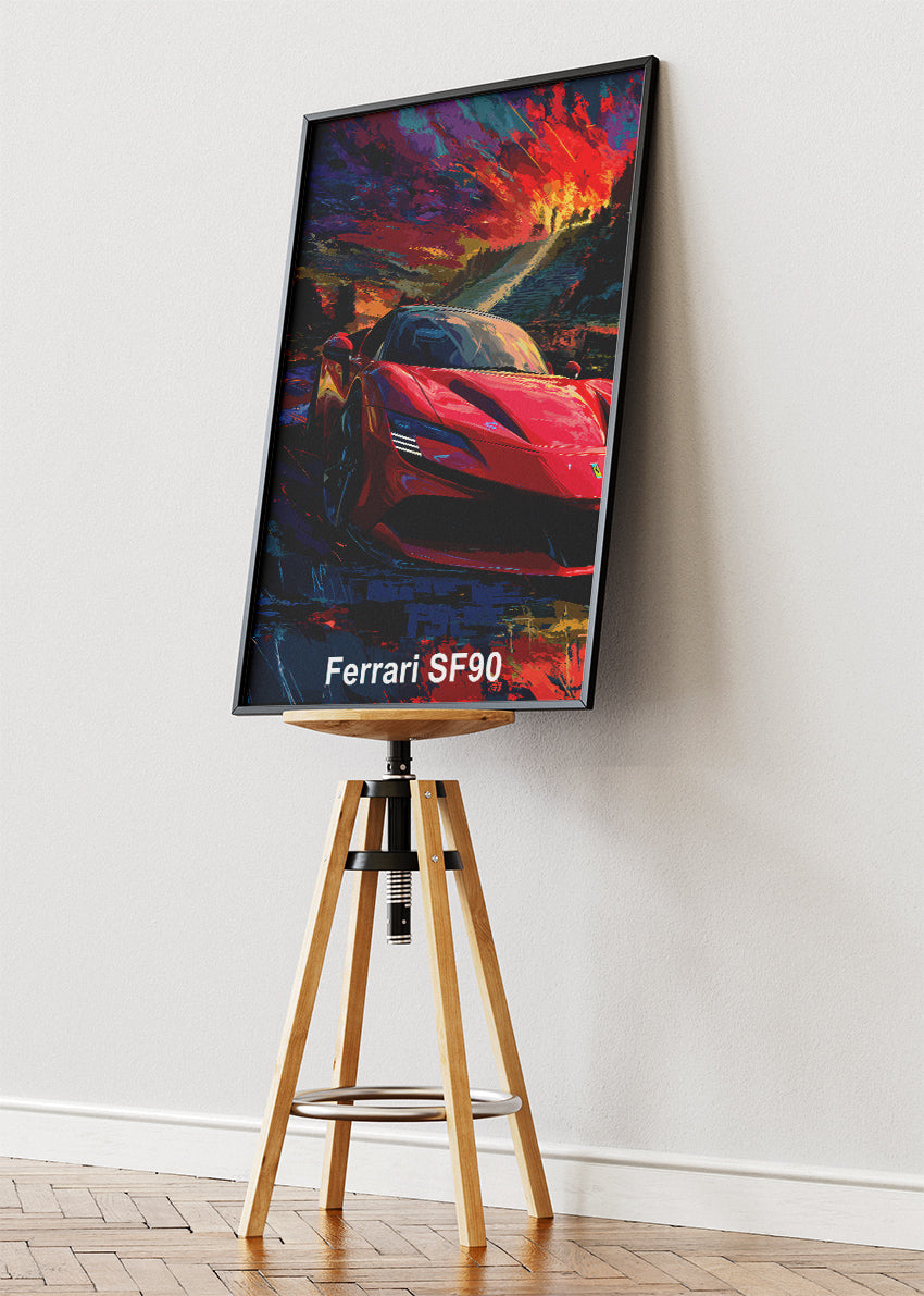 Ferrari SF90 Art Poster & Canvas Print – Hybrid Supercar Performance Wall Art