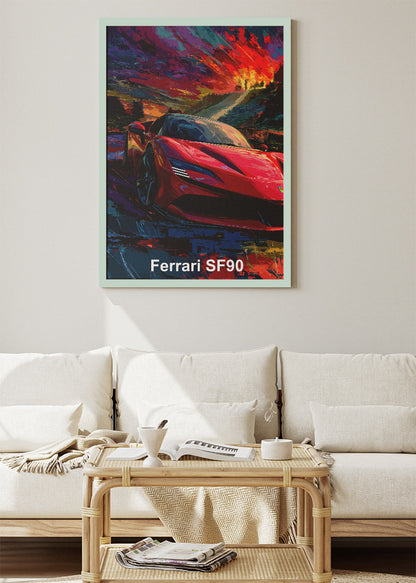 Ferrari SF90 Art Poster & Canvas Print – Hybrid Supercar Performance Wall Art